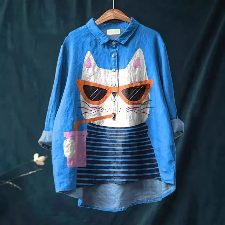 Nancy | Artistic Cat Print Shirt Graphic Tee for Women