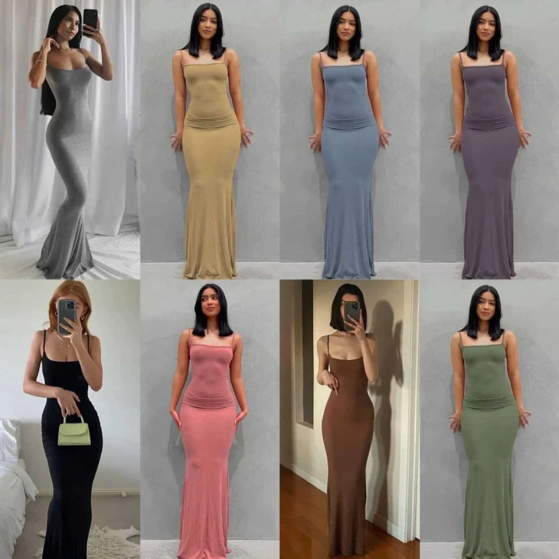 Women's Floor-Length Mermaid Dress – Sleek Spaghetti Strap, Bodycon Fit, Elegant for Formal Occasions