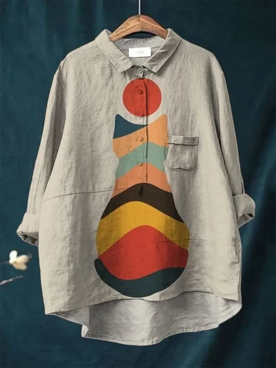 Nancy | Artistic Cat Print Shirt Graphic Tee for Women