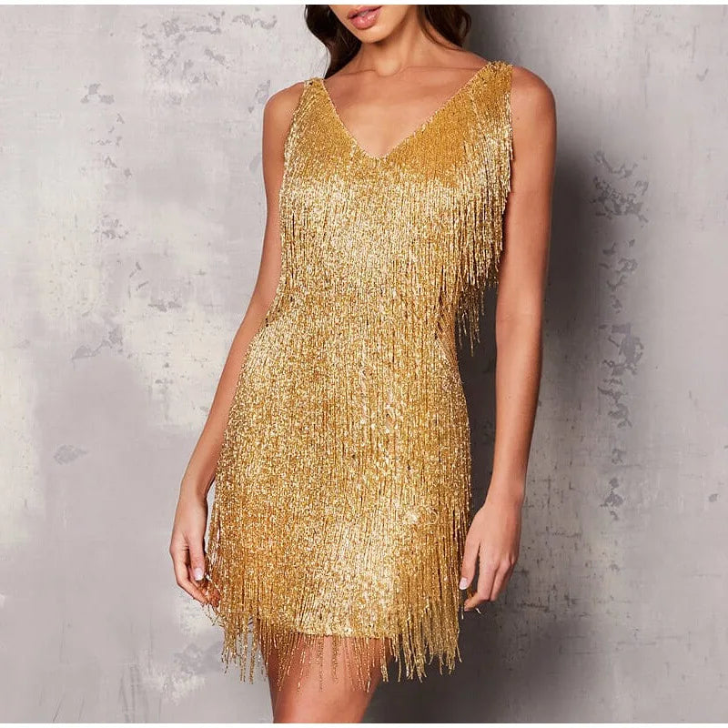 Sophia | Sequin Feather Mini Dress Glamorous V-Neck Party Dress for Women