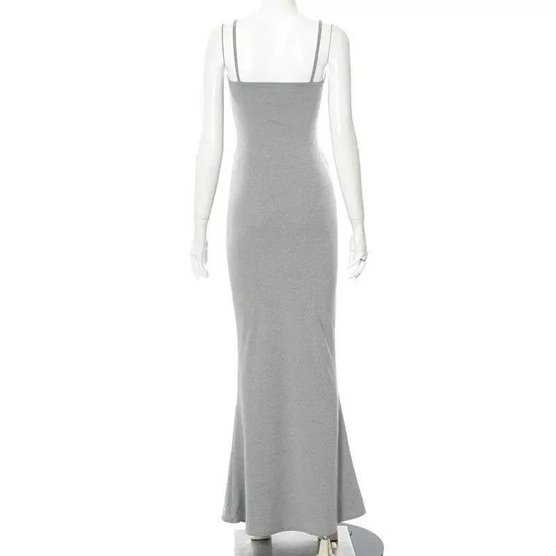 Women's Floor-Length Mermaid Dress – Sleek Spaghetti Strap, Bodycon Fit, Elegant for Formal Occasions
