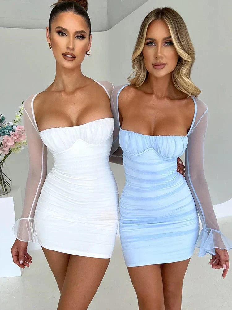 Women's Black Halter Long Sleeve Minidress – Fitted Design, Mini Length, Polyester Blend