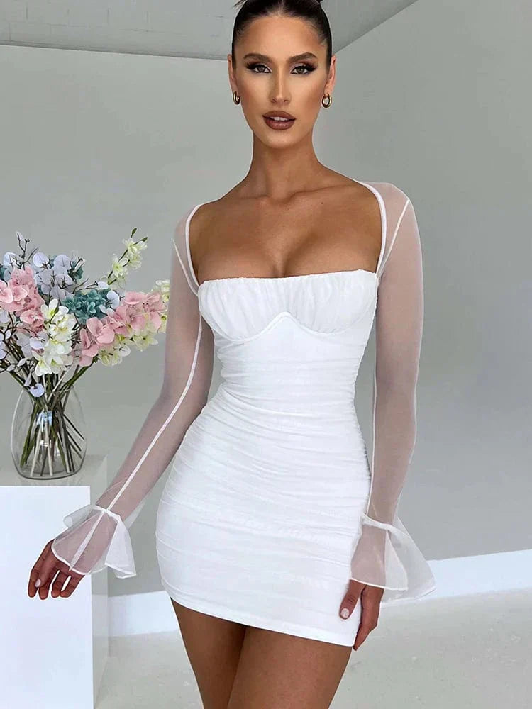 Variant image for Women's Black Halter Long Sleeve Minidress – Fitted Design, Mini Length, Polyester Blend-1