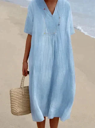 Variant image for Women's Linen-Like Midi Dress – Relaxed Fit, Lightweight Cotton Blend, Perfect for Summer-1