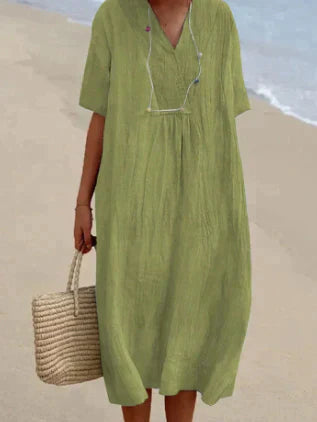 Variant image for Women's Linen-Like Midi Dress – Relaxed Fit, Lightweight Cotton Blend, Perfect for Summer-6