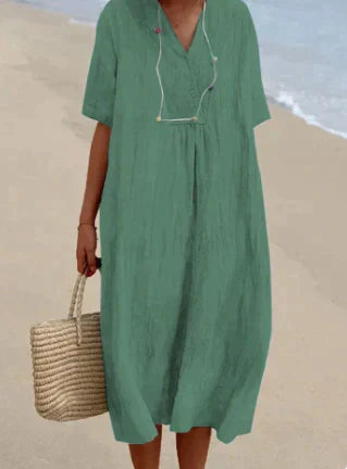 Variant image for Women's Linen-Like Midi Dress – Relaxed Fit, Lightweight Cotton Blend, Perfect for Summer-11