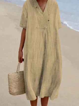 Variant image for Women's Linen-Like Midi Dress – Relaxed Fit, Lightweight Cotton Blend, Perfect for Summer-21
