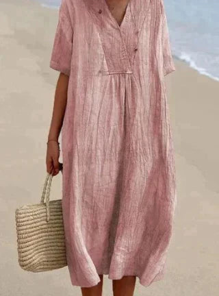 Women's Linen-Like Midi Dress – Relaxed Fit, Lightweight Cotton Blend, Perfect for Summer