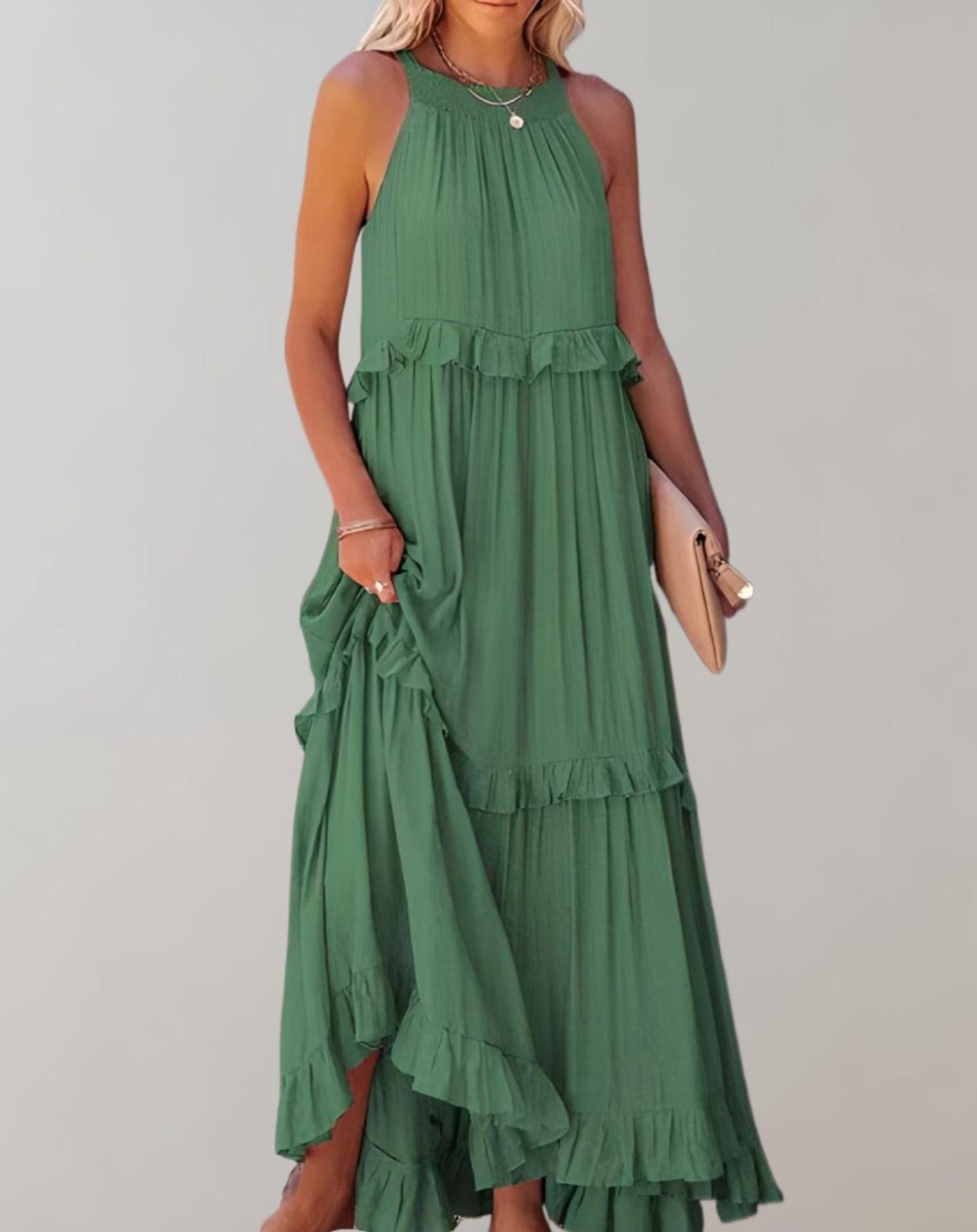 Variant image for Women's Flowy Maxi Dress – High Neck, Sleeveless, Ruffle Detail, Lightweight, Summer Ready-1