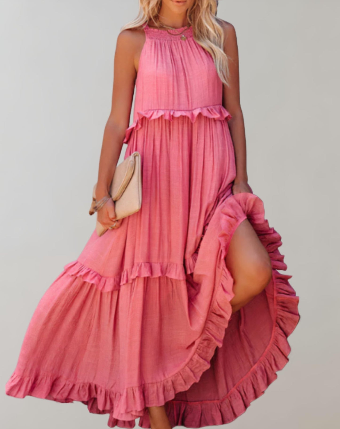 Variant image for Women's Flowy Maxi Dress – High Neck, Sleeveless, Ruffle Detail, Lightweight, Summer Ready-21
