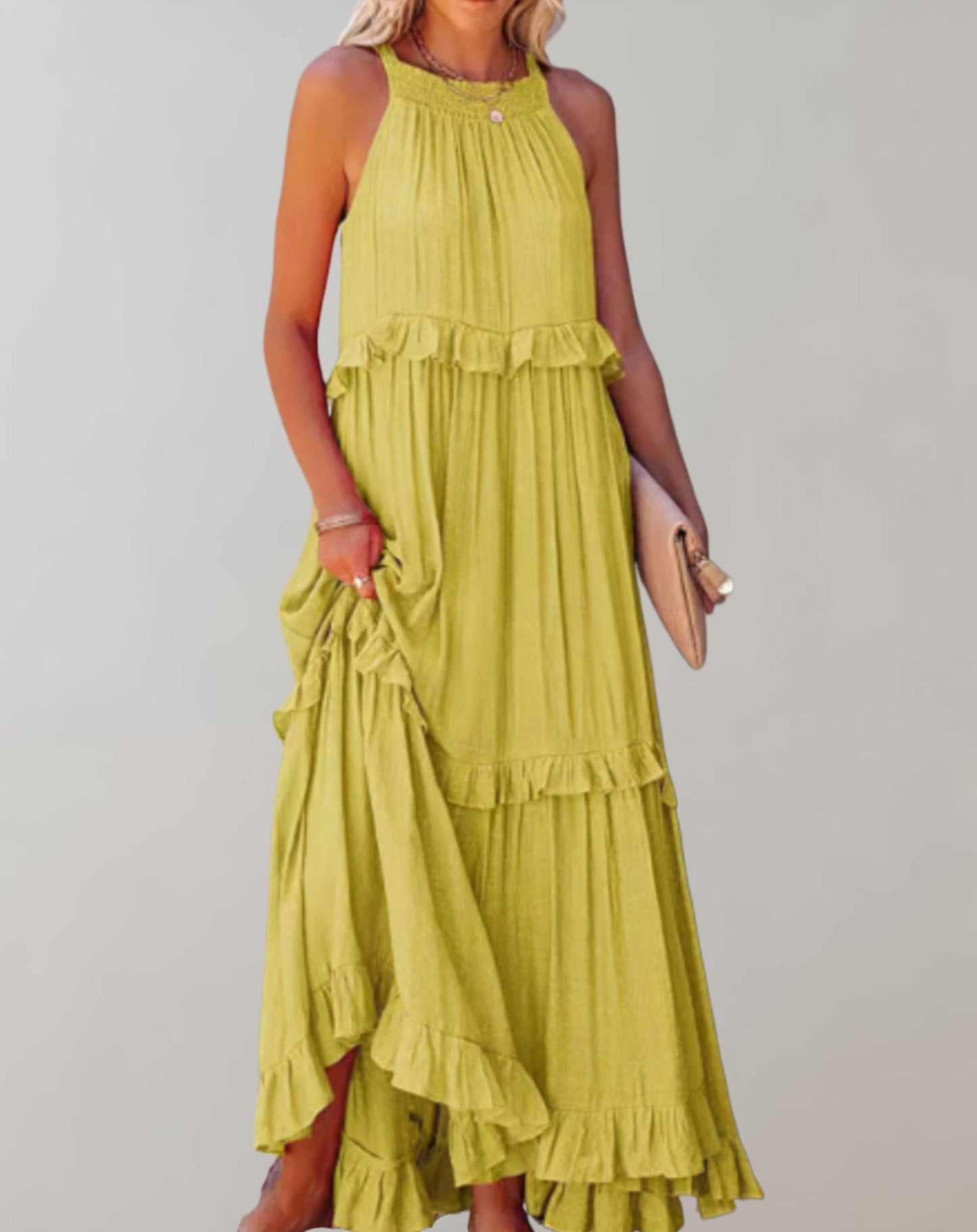 Variant image for Women's Flowy Maxi Dress – High Neck, Sleeveless, Ruffle Detail, Lightweight, Summer Ready-26