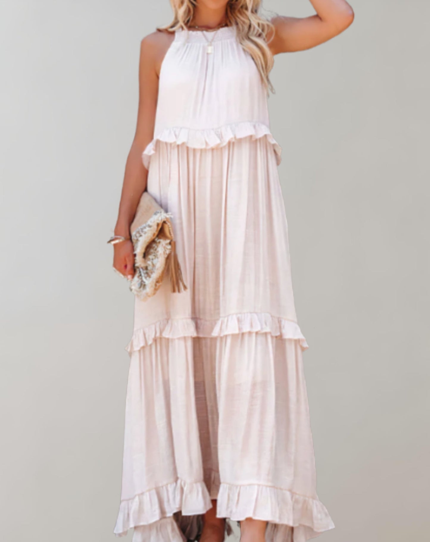 Variant image for Women's Flowy Maxi Dress – High Neck, Sleeveless, Ruffle Detail, Lightweight, Summer Ready-6