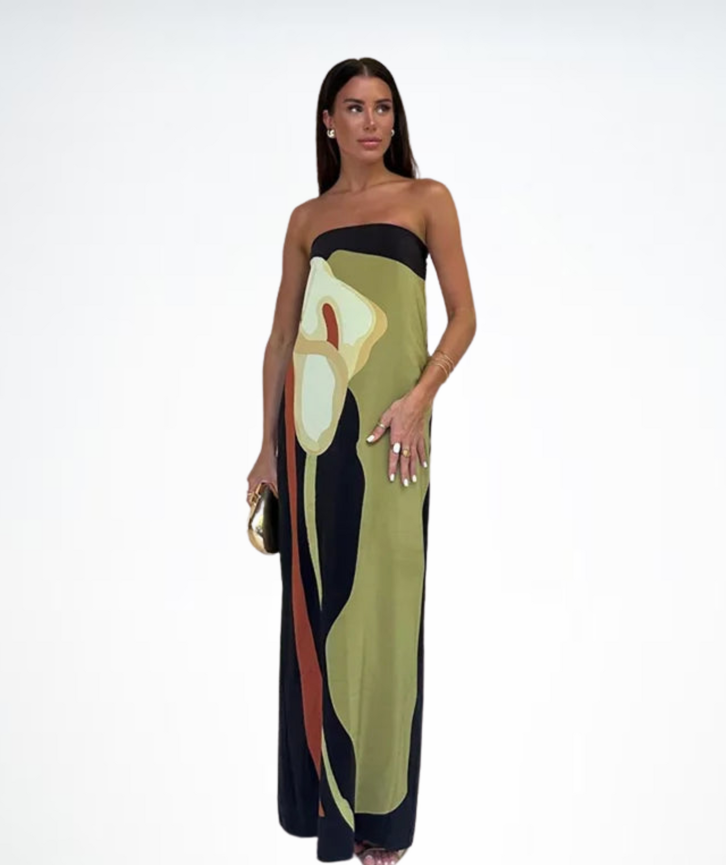 Variant image for Women's Strapless Maxi Dress – Lightweight Viscose Blend, Abstract Print, Flowing Fit, Summer-1