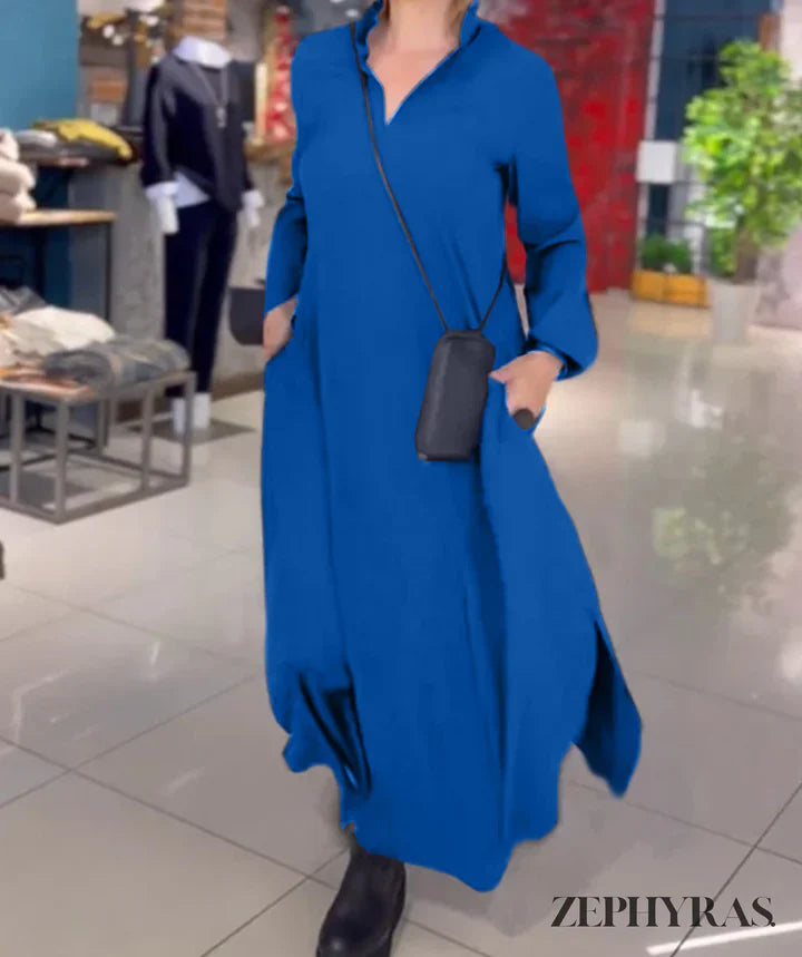Variant image for Women's Maxi Summer Dress – Elegant V-Neck, Flowy Fit, Lightweight Polyester-11