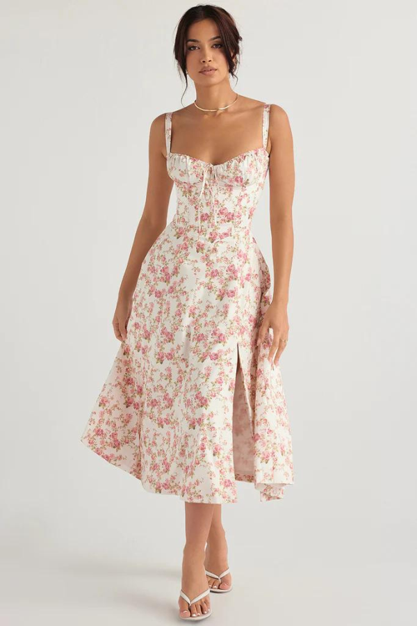 Variant image for Women's Midi Summer Dress – Elegant Fitted Corset, Flowing Skirt, Lightweight Polyester-1