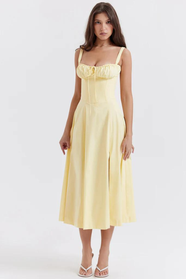 Variant image for Women's Midi Summer Dress – Elegant Fitted Corset, Flowing Skirt, Lightweight Polyester-22