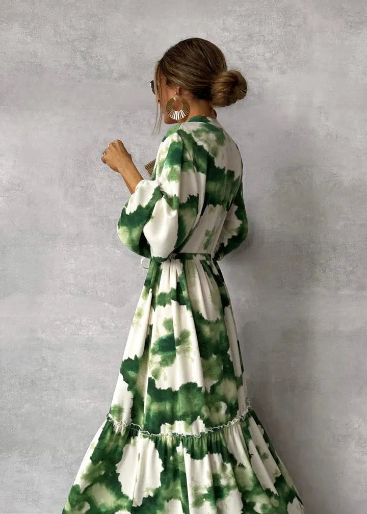 Florence | Floral V-Neck Long Sleeve Maxi Dress Elegant A-Line Fit