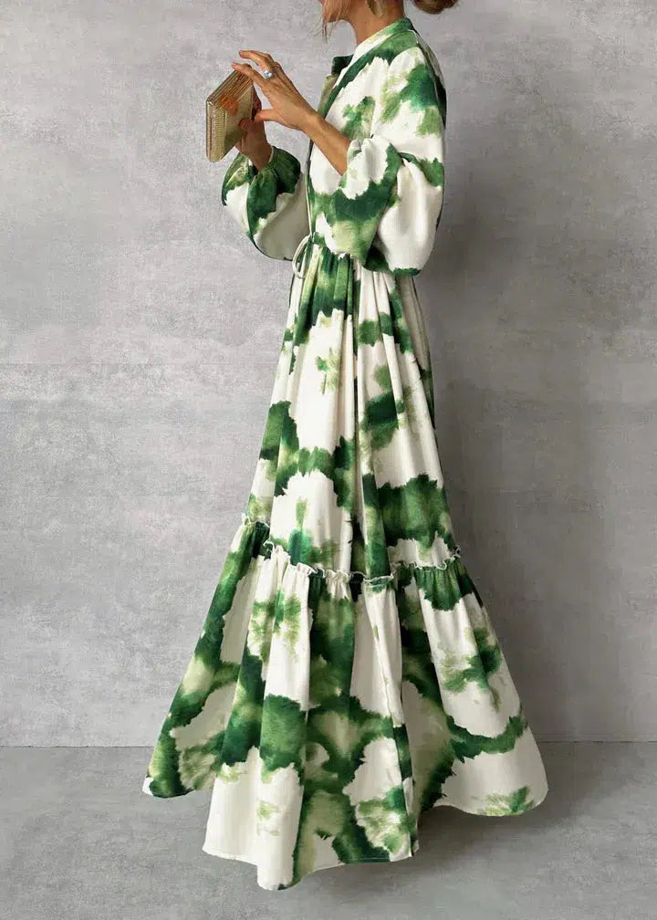 Florence | Floral V-Neck Long Sleeve Maxi Dress Elegant A-Line Fit