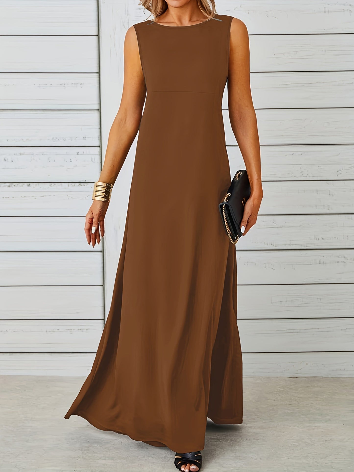 Variant image for Women's Elegant Maxi Dress – Sleeveless, Floor-Length, Round Neck, Formal Fit-19