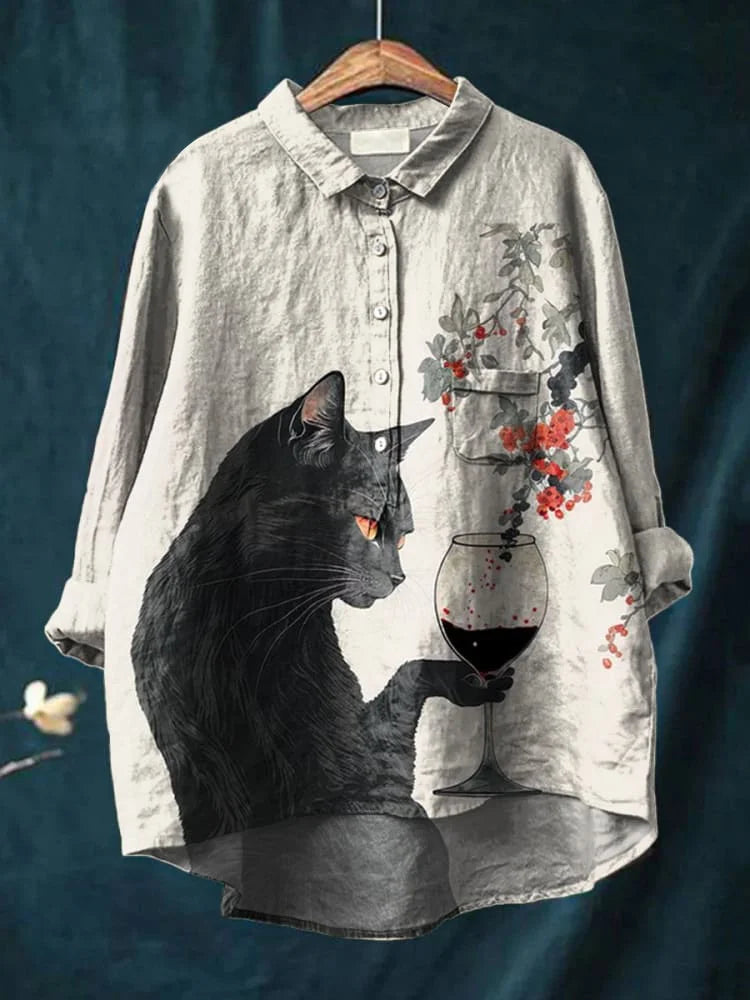 Nancy | Artistic Cat Print Shirt Graphic Tee for Women
