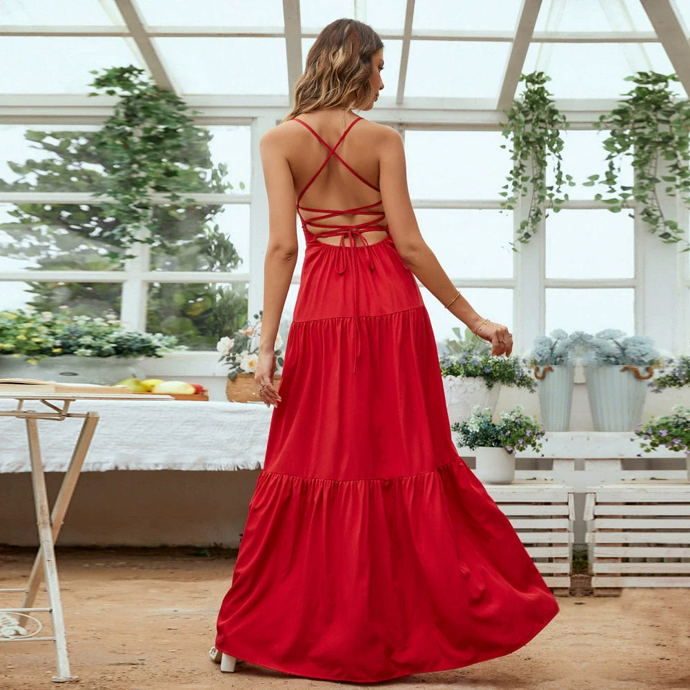 Women's Strapless Maxi Dress – Flowy Tiered Silhouette, Lightweight Cotton Blend, Perfect for Summer