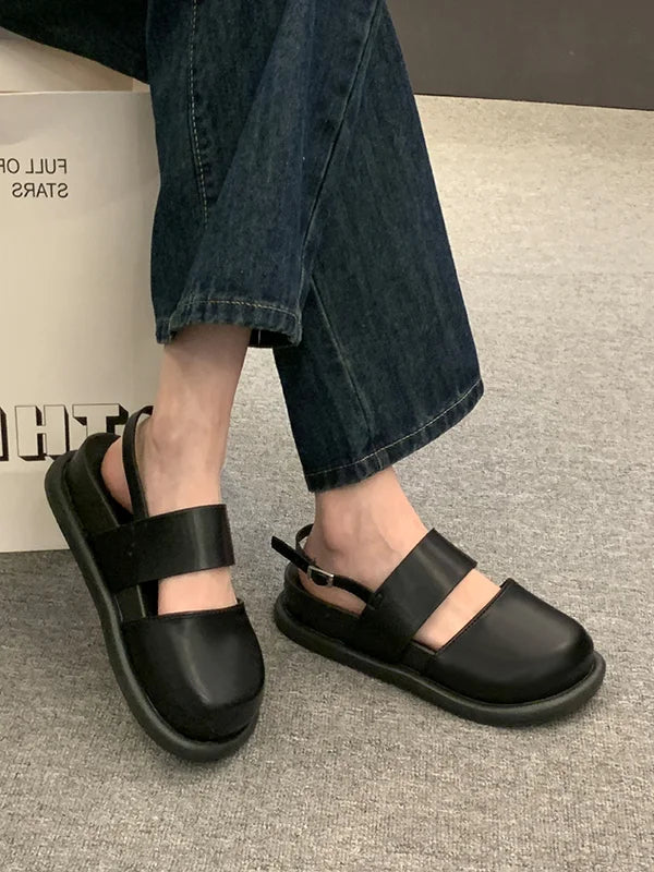 Women's Sandals – Chic Round Toe, Medium Heel, Stylish Belt Buckle, Versatile for Spring & Summer