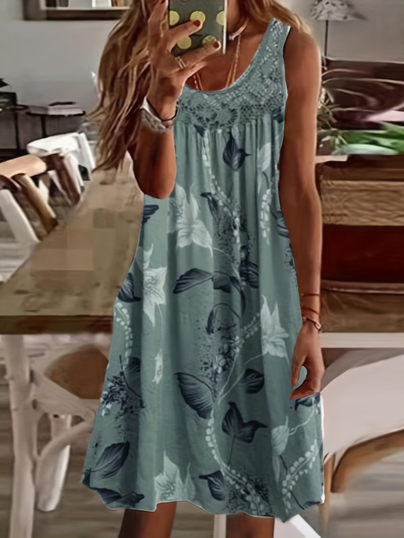 Women's Floral Maxi Dress – Lightweight Polyester, Relaxed Fit, Round Neck, Summer Style