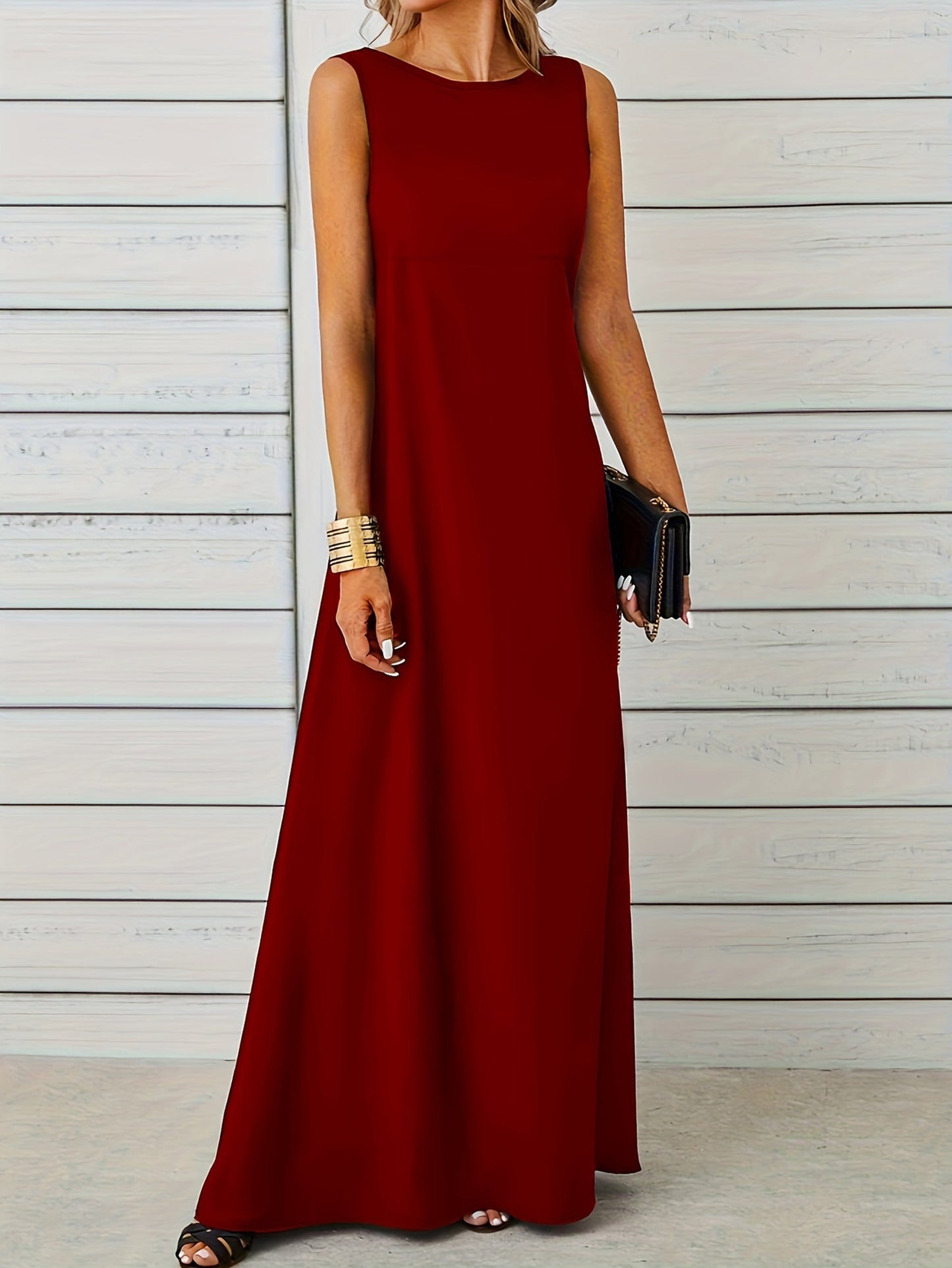 Variant image for Women's Elegant Maxi Dress – Sleeveless, Floor-Length, Round Neck, Formal Fit-16