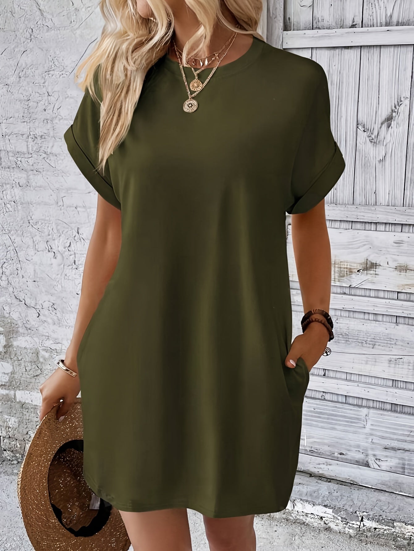 Variant image for Women's Casual T-Shirt Dress – Loose Fit, Short Sleeve, Crew Neck, with Pockets, Ideal for Summer-19