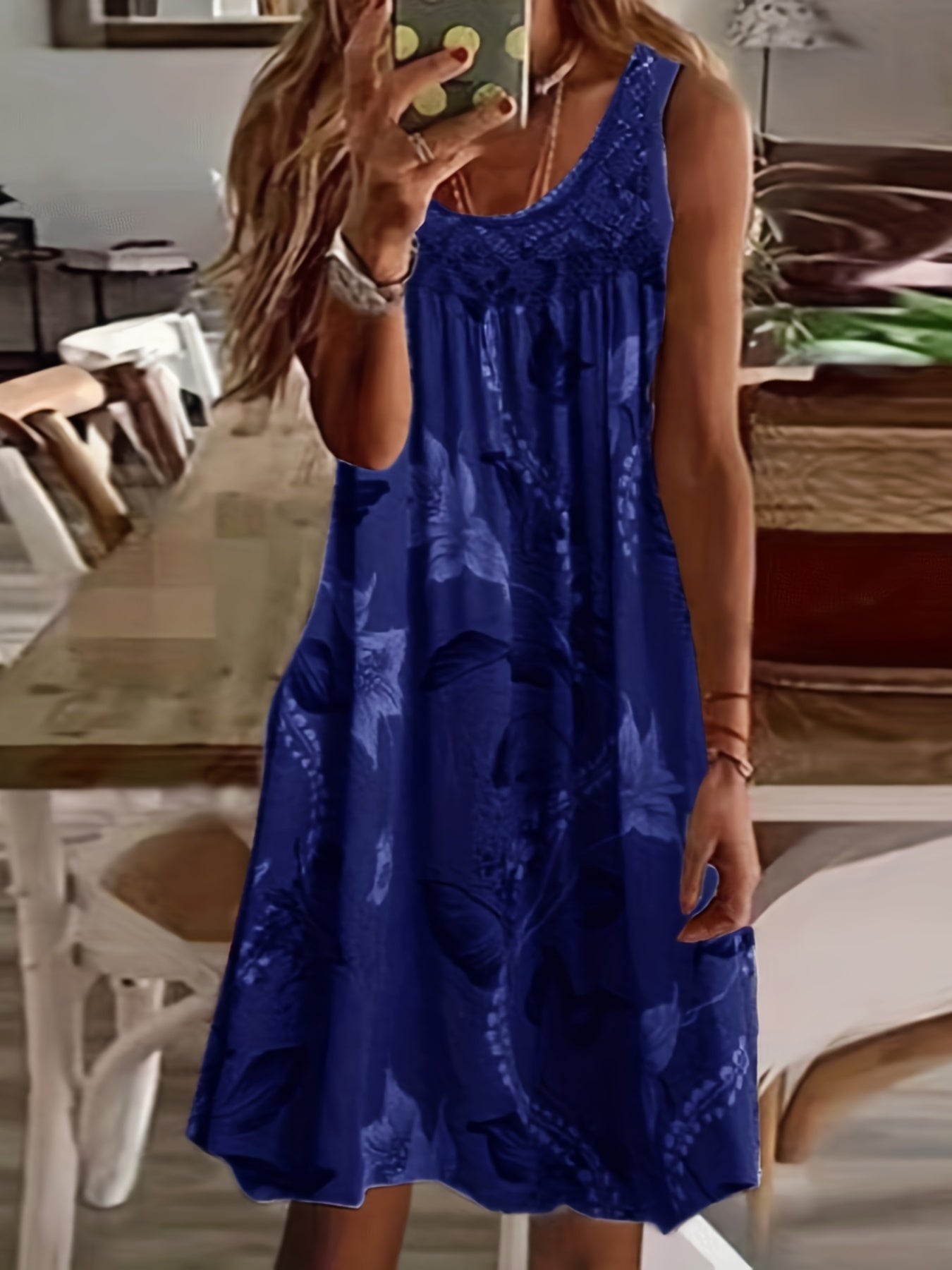 Variant image for Women's Floral Maxi Dress – Lightweight Polyester, Relaxed Fit, Round Neck, Summer Style-17