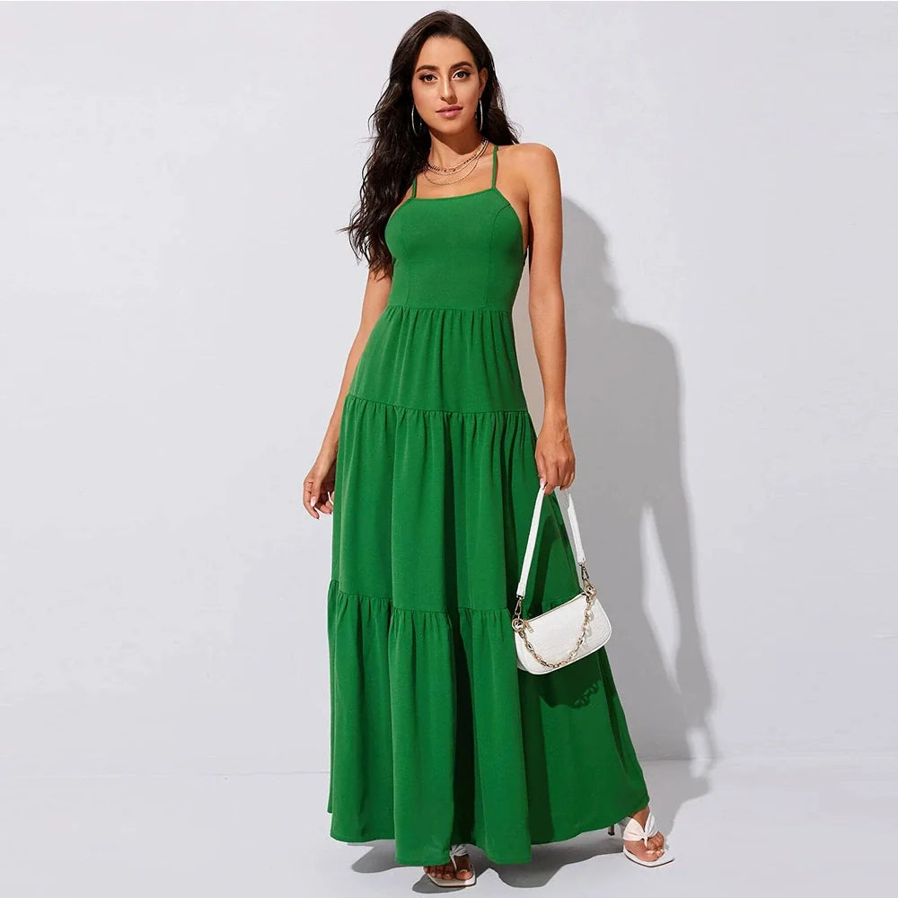 Variant image for Women's Strapless Maxi Dress – Flowy Tiered Silhouette, Lightweight Cotton Blend, Perfect for Summer-6