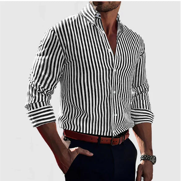 Alexander | Men's Striped Overshirt Casual Cotton Button-Up Shirt for Fall