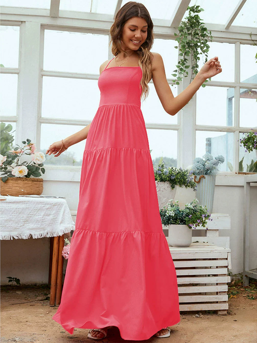 Variant image for Women's Strapless Maxi Dress – Flowy Tiered Silhouette, Lightweight Cotton Blend, Perfect for Summer-11