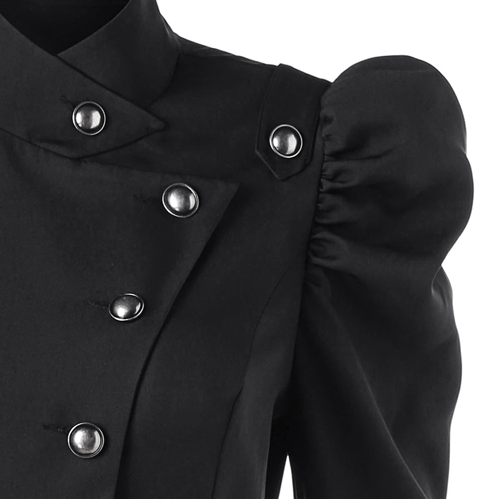 Women's Medieval Retro Jacket – Standing Collar, Midi Length, Tailored Fit, Polyester, Perfect for Fall and Winter