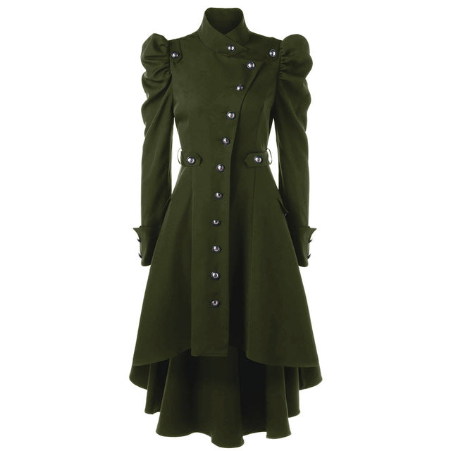 Variant image for Women's Medieval Retro Jacket – Standing Collar, Midi Length, Tailored Fit, Polyester, Perfect for Fall and Winter-15