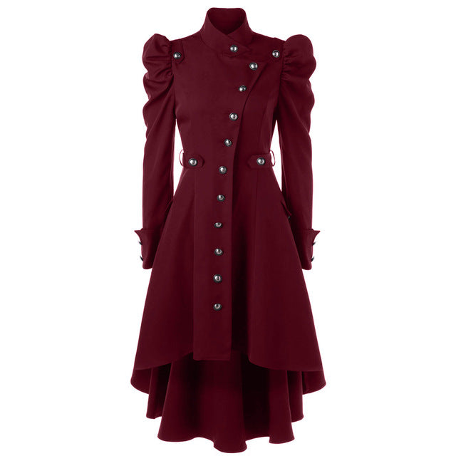Variant image for Women's Medieval Retro Jacket – Standing Collar, Midi Length, Tailored Fit, Polyester, Perfect for Fall and Winter-8