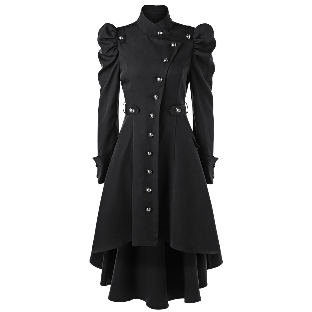 Women's Medieval Retro Jacket – Standing Collar, Midi Length, Tailored Fit, Polyester, Perfect for Fall and Winter