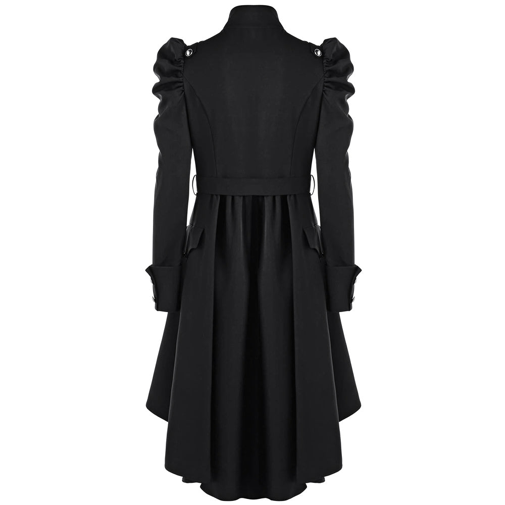 Women's Medieval Retro Jacket – Standing Collar, Midi Length, Tailored Fit, Polyester, Perfect for Fall and Winter