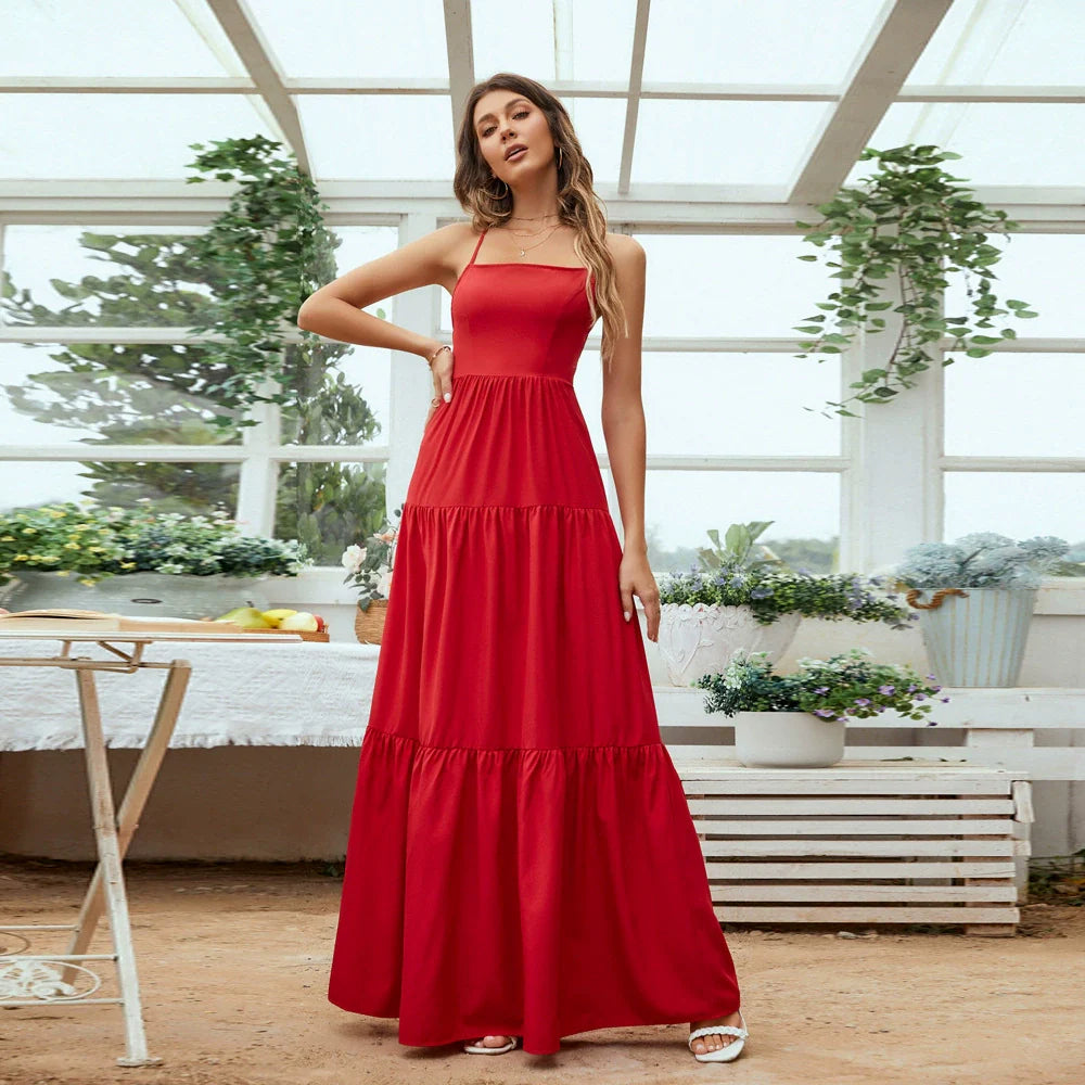 Variant image for Women's Strapless Maxi Dress – Flowy Tiered Silhouette, Lightweight Cotton Blend, Perfect for Summer-16
