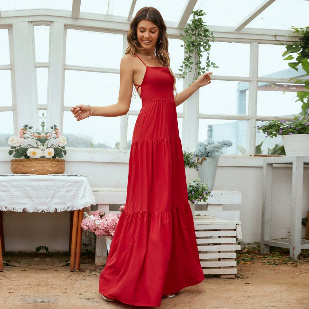 Women's Strapless Maxi Dress – Flowy Tiered Silhouette, Lightweight Cotton Blend, Perfect for Summer