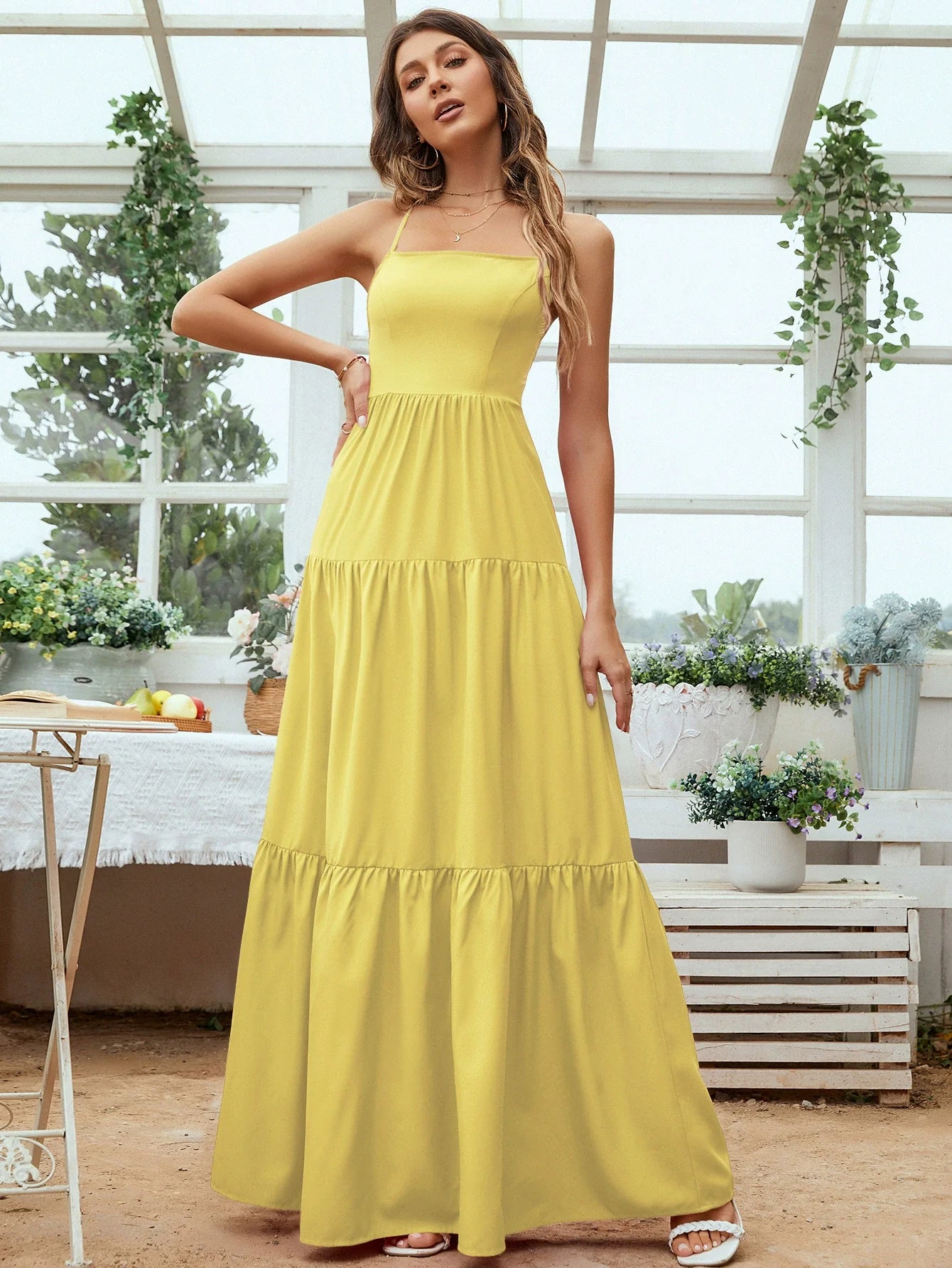 Women's Strapless Maxi Dress – Flowy Tiered Silhouette, Lightweight Cotton Blend, Perfect for Summer
