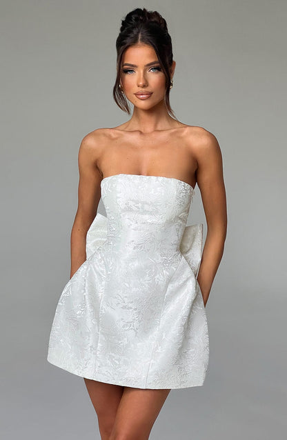Women's White Summer Dress – Elegant Mini Length, Regular Fit, Lightweight Polyester