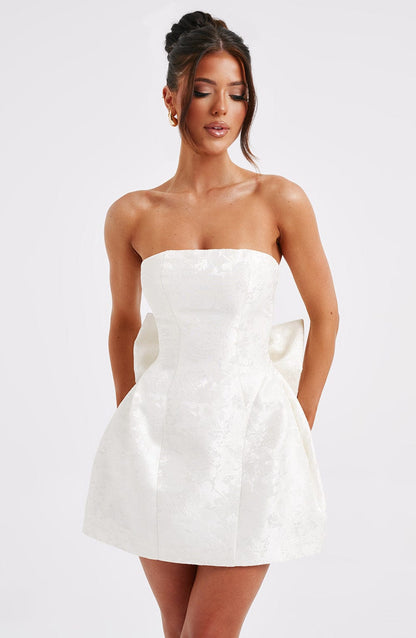 Women's White Summer Dress – Elegant Mini Length, Regular Fit, Lightweight Polyester