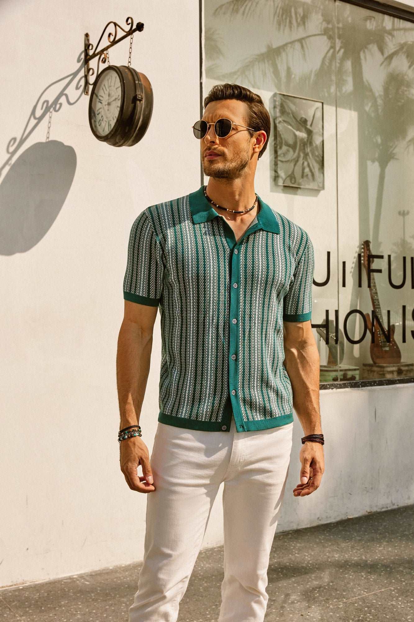 Samuel | Men's Retro Stripe Shirt Breathable Short Sleeve Button-Down Top