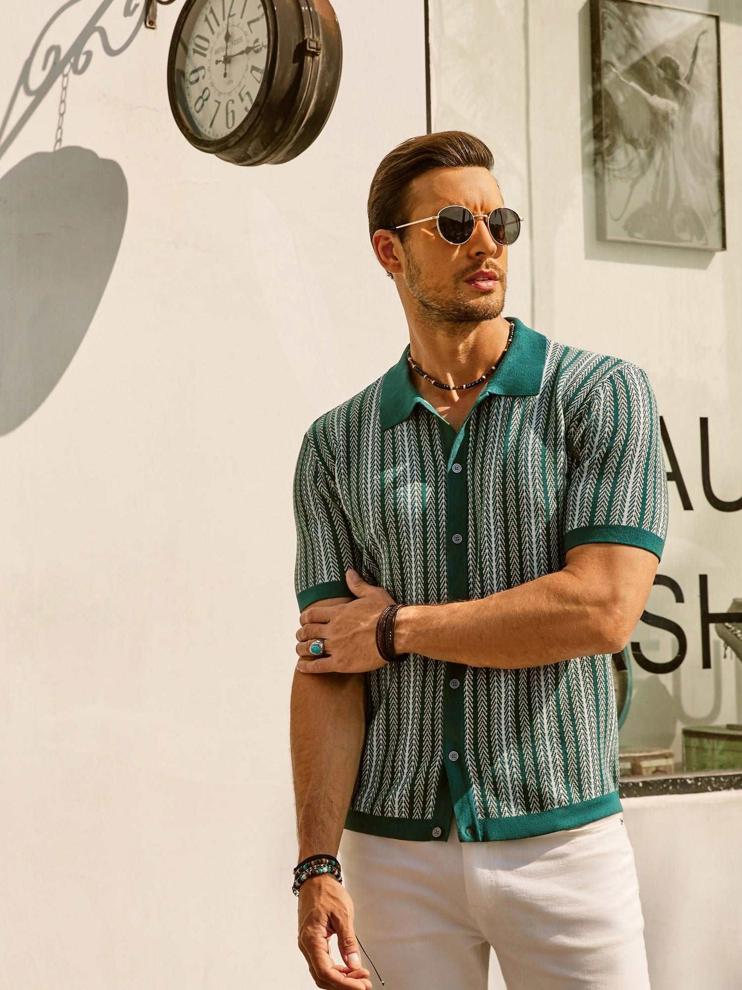 Samuel | Men's Retro Stripe Shirt Breathable Short Sleeve Button-Down Top