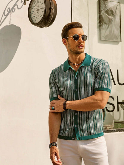 Samuel | Men's Retro Stripe Shirt Breathable Short Sleeve Button-Down Top