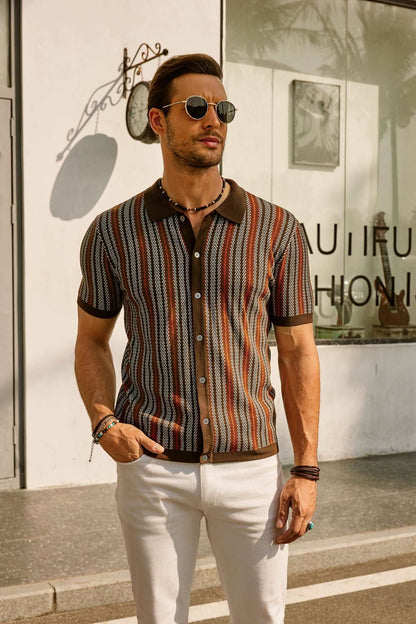 Samuel | Men's Retro Stripe Shirt Breathable Short Sleeve Button-Down Top