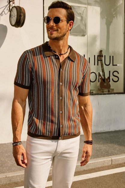 Samuel | Men's Retro Stripe Shirt Breathable Short Sleeve Button-Down Top