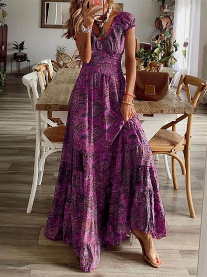 Variant image for Women's Boho Maxi Dress – Lightweight Rayon Blend, Smocked Bodice, Puff Sleeves, Perfect for Summer-11