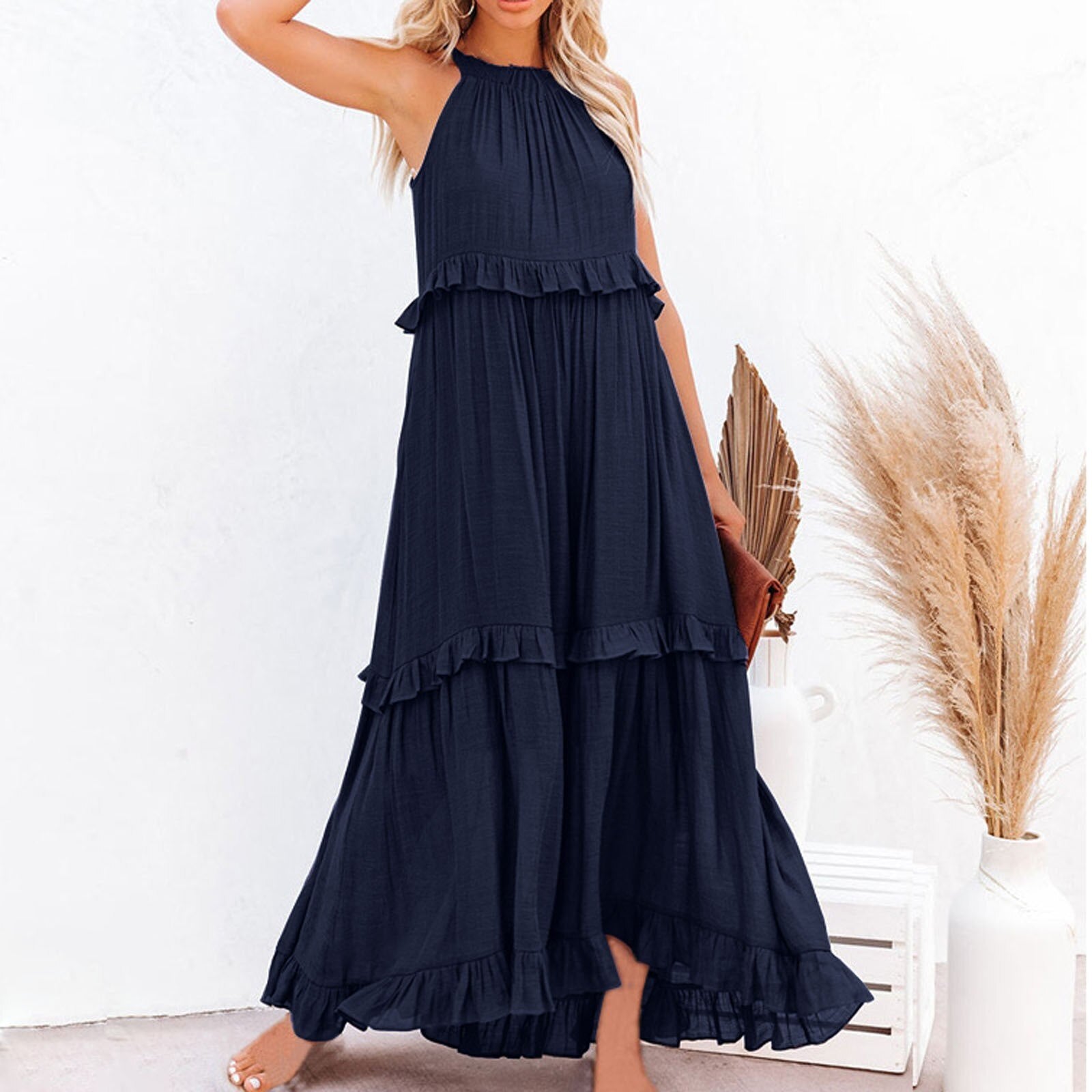 Variant image for Women's Ruffled Maxi Dress – Sleeveless High-Low Hem, Flowy Fit, Lightweight Viscose Blend, Perfect for Summer-6